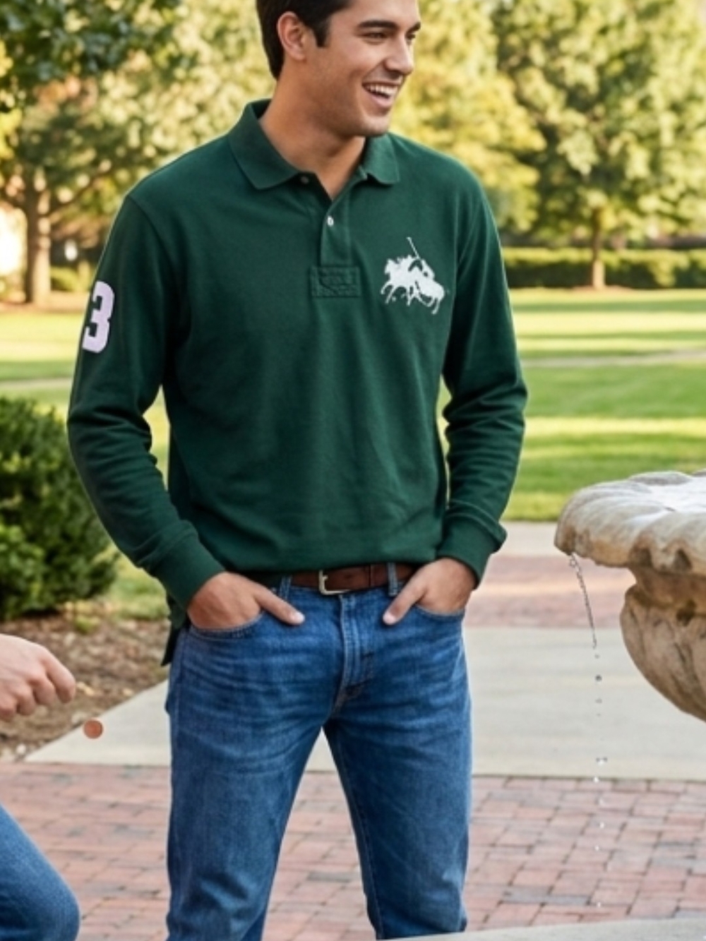 Polo Ralph Lauren Mens Y2K Green Long Sleeve Rugby Shirt Dualing Ponys